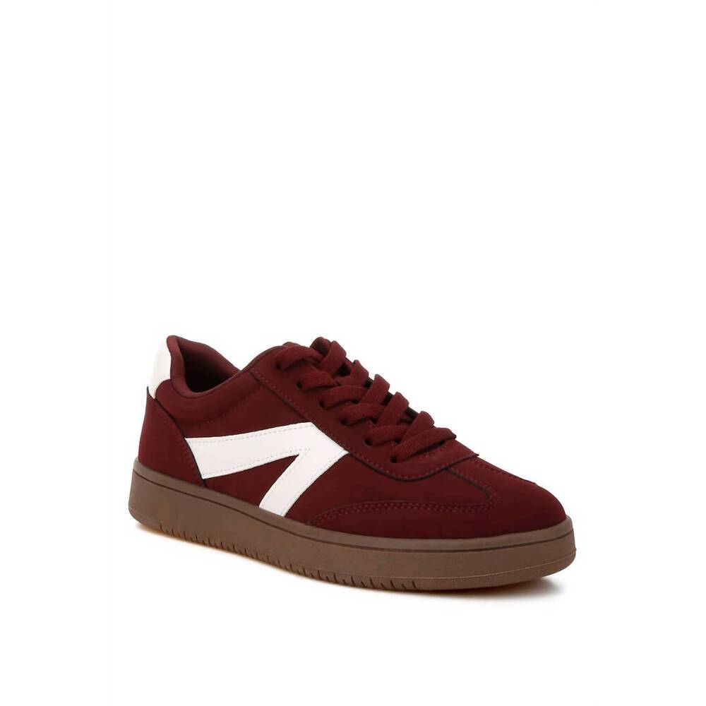 NEW RAG COMPANY women's zoomer contrasting patchwork chunky sneakers in burgundy